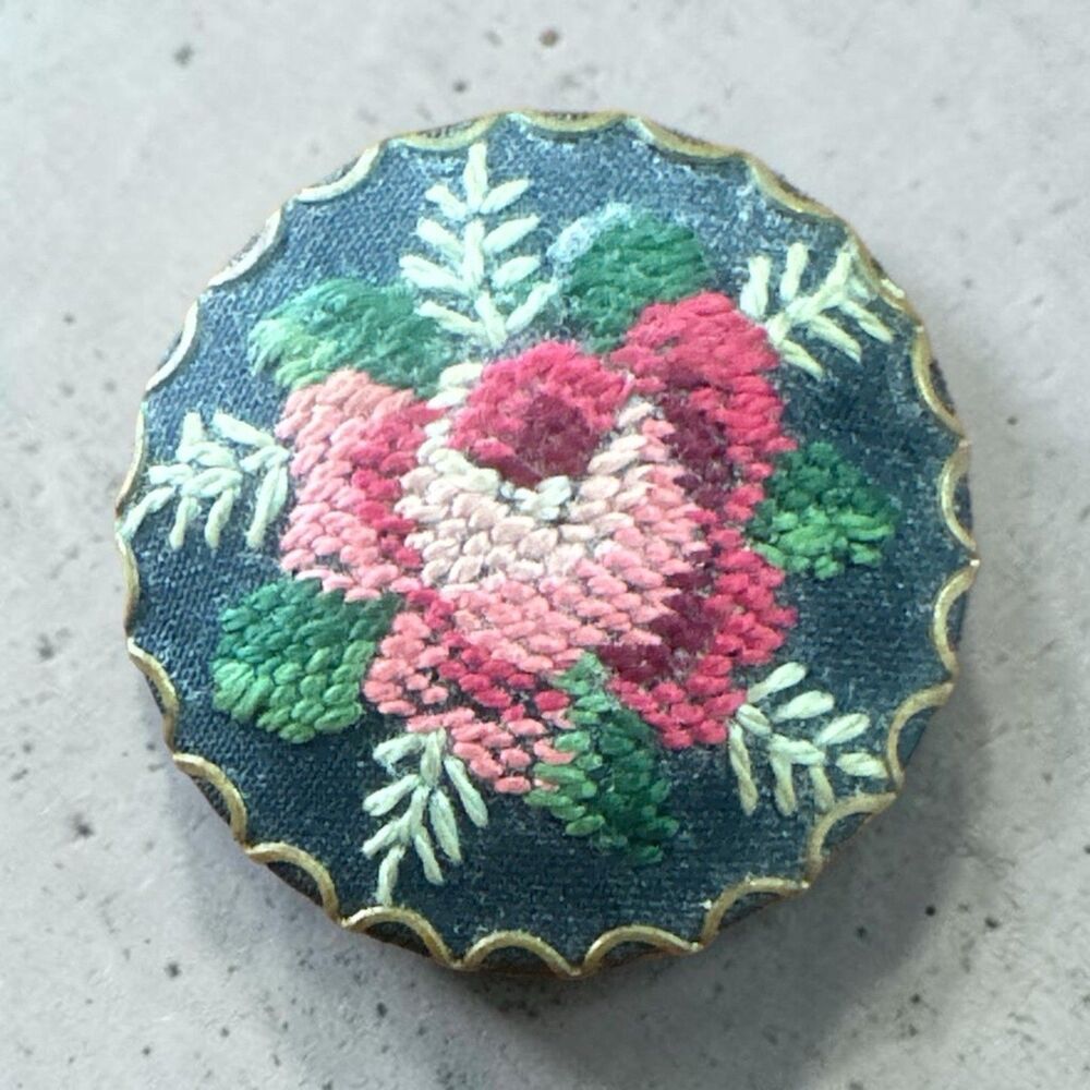 Antique Needlepoint Brooch Trombone Clasp